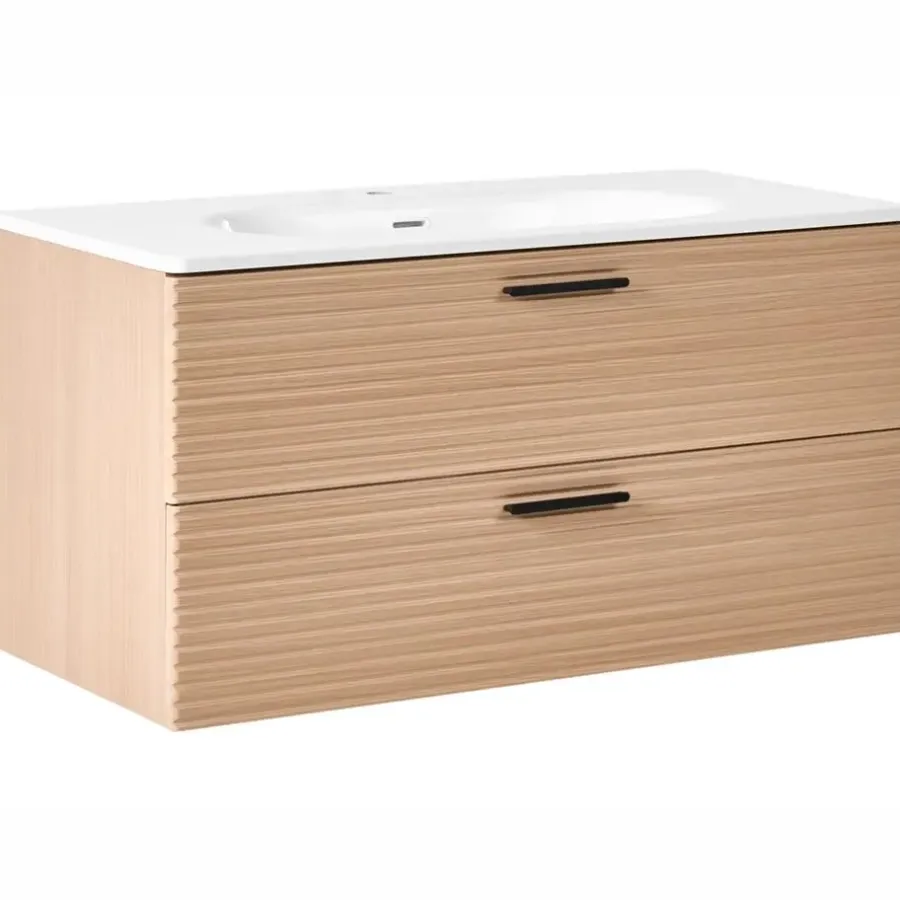 Wastafelkasten-Leen Bakker ARAPA - Wandgemonteerd meubel met wasbak - Lichtbruin - MDF