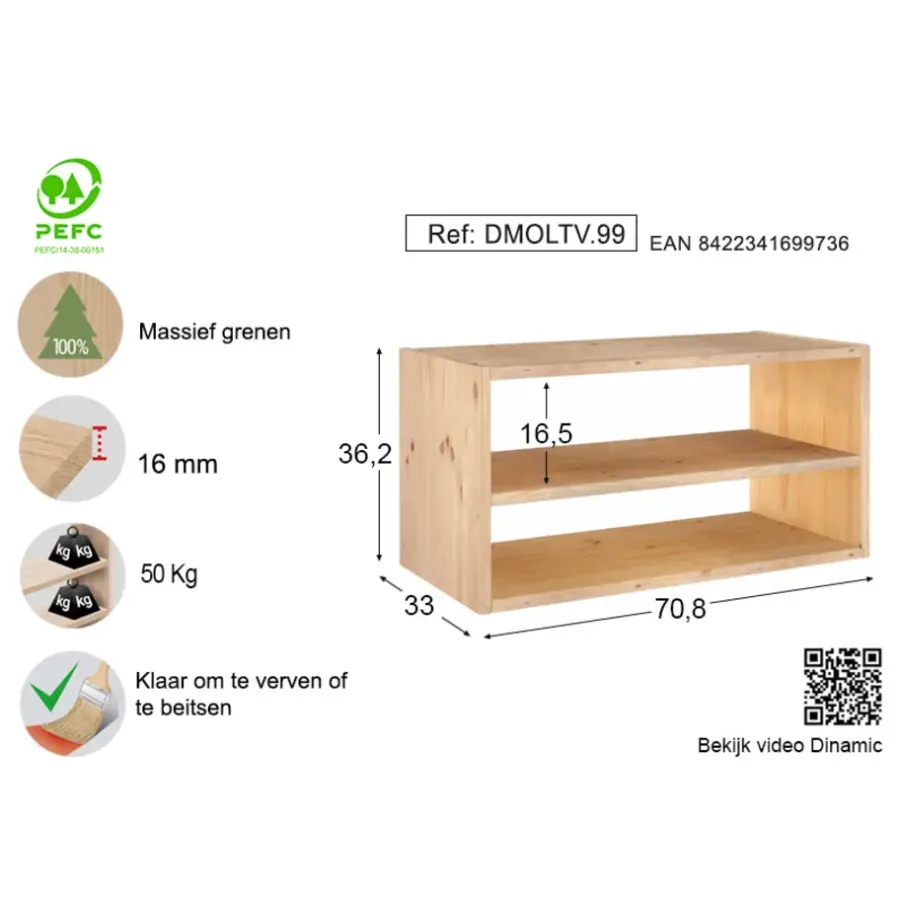 Stellingkasten-Astigarraga Dinamic Open kast - met plank - PEFC grenen - 71x36cm