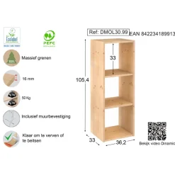 Stellingkasten-Astigarraga Dinamic Vakkenkast open - 3 vakken - PEFC grenen - 105x36cm