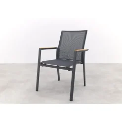 Tuinstoelen-Van der Garde Tuinmeubelen - Premium Atmos stapelbare tuinstoel - Antraciet/Teak