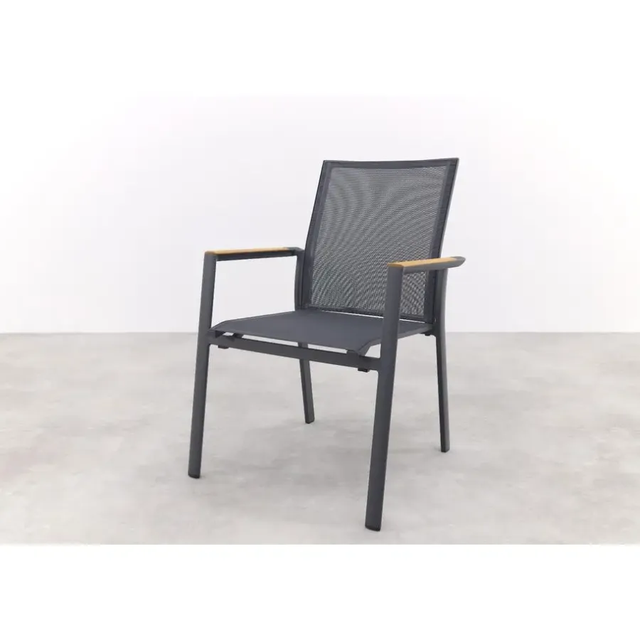 Tuinstoelen-Van der Garde Tuinmeubelen - Premium Atmos stapelbare tuinstoel - Antraciet/Teak
