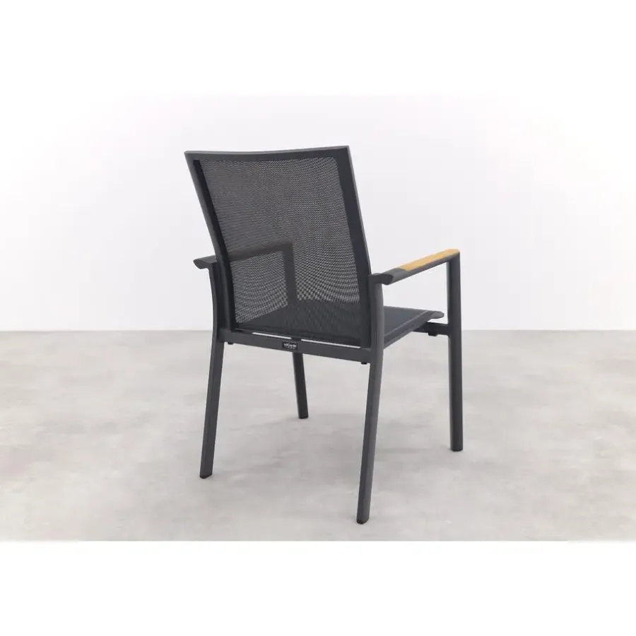 Tuinstoelen-Van der Garde Tuinmeubelen - Premium Atmos stapelbare tuinstoel - Antraciet/Teak