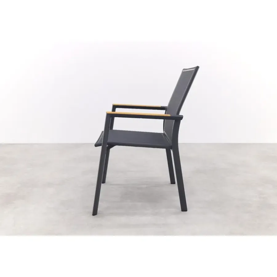 Tuinstoelen-Van der Garde Tuinmeubelen - Premium Atmos stapelbare tuinstoel - Antraciet/Teak