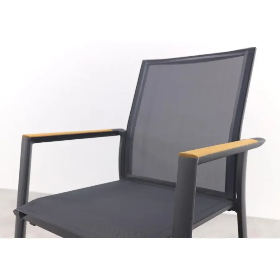 Tuinstoelen-Van der Garde Tuinmeubelen - Premium Atmos stapelbare tuinstoel - Antraciet/Teak