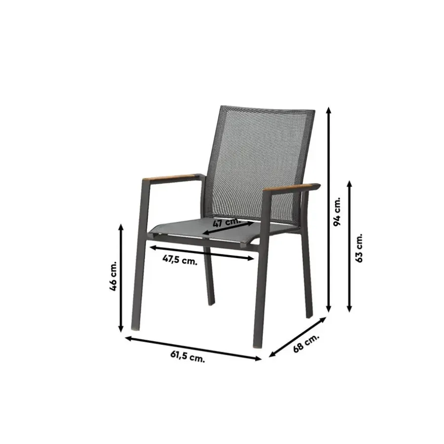 Tuinstoelen-Van der Garde Tuinmeubelen - Premium Atmos stapelbare tuinstoel - Antraciet/Teak