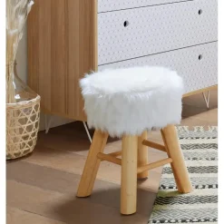 Krukjes-Atmosphera Bijzet/zit krukje Oslo - hout/stof - wit - H42 cm