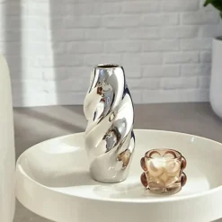 Vazen-Atmosphera Bloemenvaas Silver Sky - zilver - keramiek - H21 cm