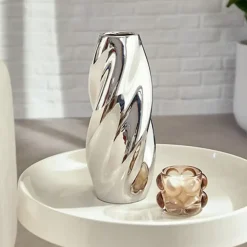 Vazen-Atmosphera Bloemenvaas Silver Sky - zilver - keramiek - H28 cm
