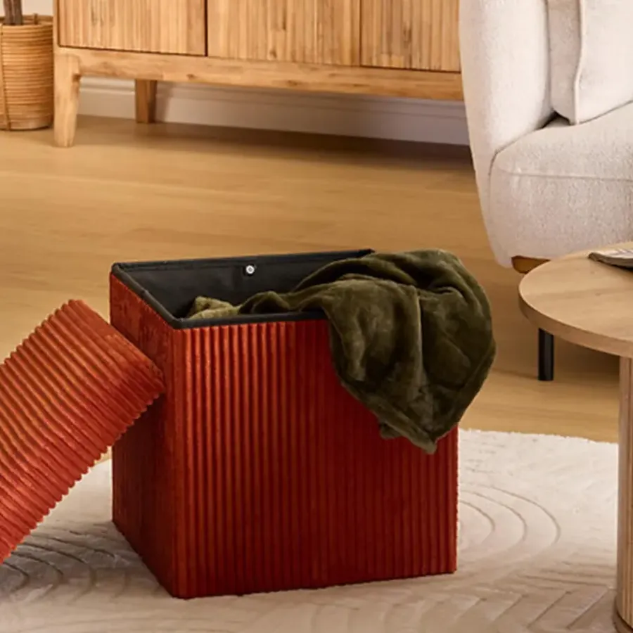 Poefen-Atmosphera Hocker/poef Ribcord opvouwbaar - donkerrood - 38x38cm