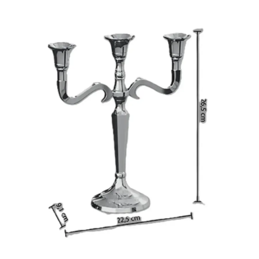 Atmosphera kaarsen kandelaar - 3 armen - metaal - zilver - 27 cm