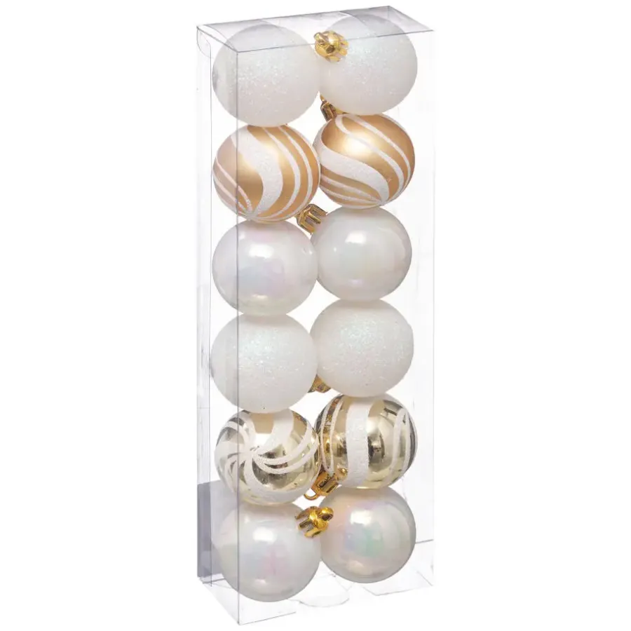 Kerstdecoratie-Atmosphera kerstballen 12x -kunststof - parelmoer wit/goud - 4 cm