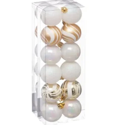Kerstdecoratie-Atmosphera kerstballen 12x -kunststof - parelmoer wit/goud - 4 cm