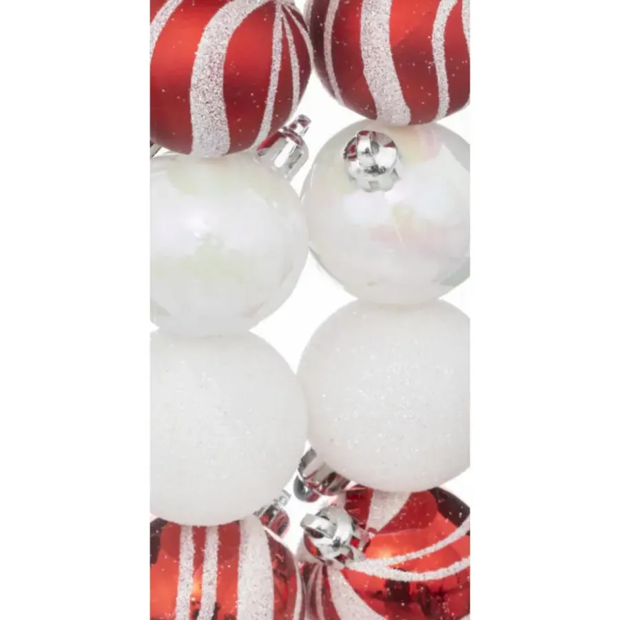 Atmosphera kerstballen 12x -kunststof - parelmoer wit/rood - 4 cm