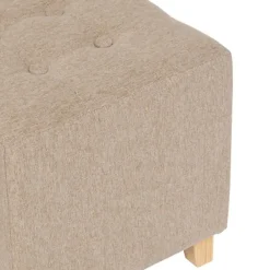Atmosphera krukje/poef - hout/stof - beige - D35 x H35 cm