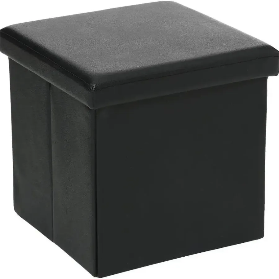 Poefen-Atmosphera Poef/Hocker - opbergbox - zwart - pvc/mdf - 38 x 38 cm