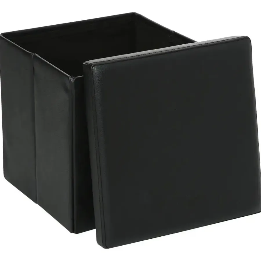 Poefen-Atmosphera Poef/Hocker - opbergbox - zwart - pvc/mdf - 38 x 38 cm