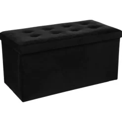 Poefen-Atmosphera Poef/hocker - opbergbox - zwart - PU/MDF - 76 x 38 cm