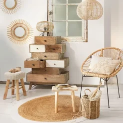 Atmosphera Ribcord krukje - beige - hout/stof - D31 x H43 cm