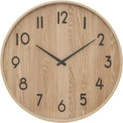 Atmosphera Wandklok/muur klok - Woody - Dia 55 cm - hout - beige