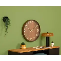 Klokken-Atmosphera Wandklok/muur klok - Woody - Dia 55 cm - hout - bruin