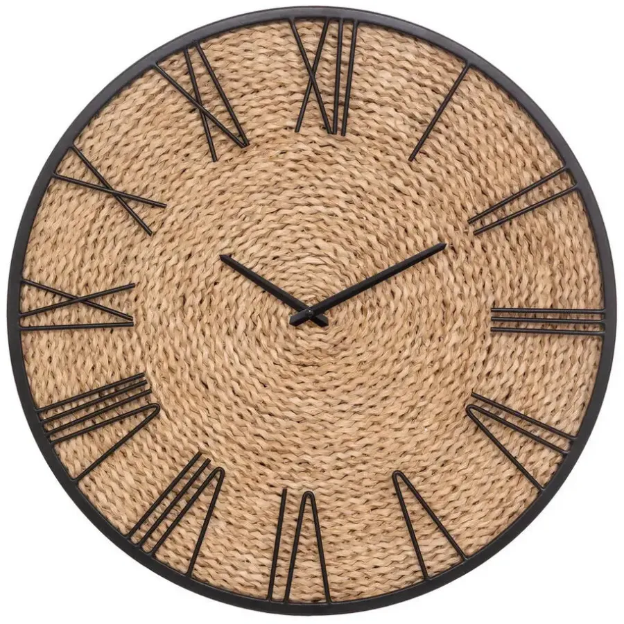 Atmosphera Wandklok/muur klok Mumbai - D50 cm - metaal/jute