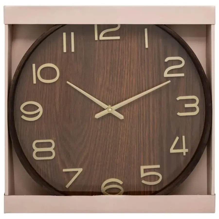 Klokken-Atmosphera Wandklok/muur klok - Woody - Dia 38 cm - hout - bruin