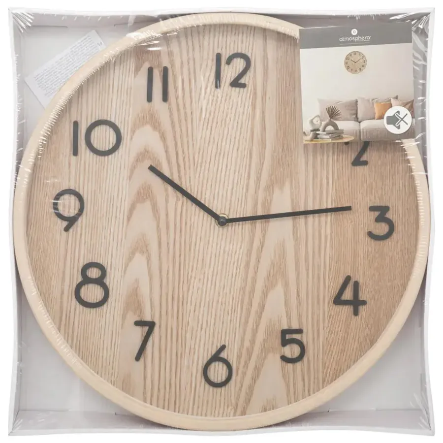 Klokken-Atmosphera Wandklok/muur klok - Woody - Dia 38 cm - hout - beige