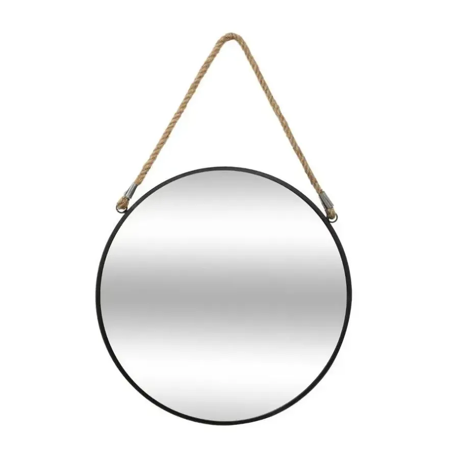 Spiegels-Atmosphera Wandspiegel - rond - zwart - met touw - metaal - 38 cm