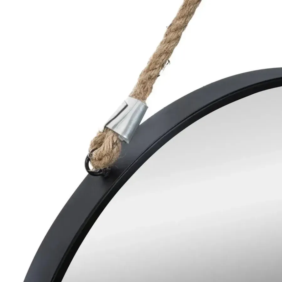 Spiegels-Atmosphera Wandspiegel - rond - zwart - met touw - metaal - 38 cm