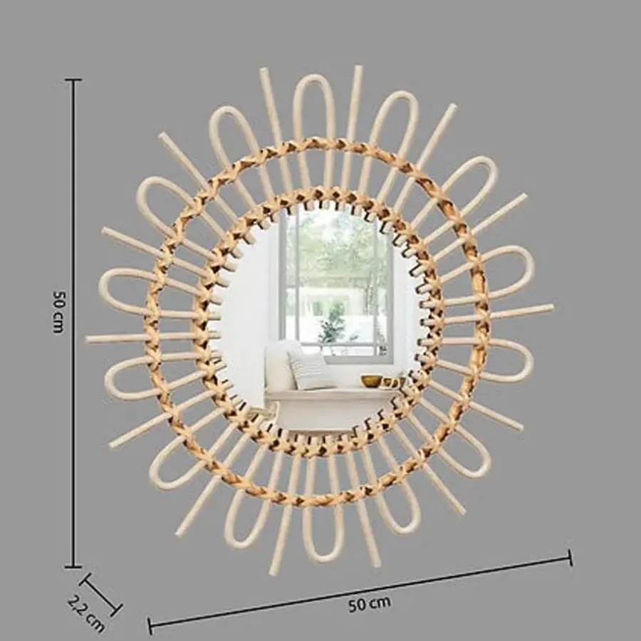Atmosphera Wandspiegel Sun - Boho/ibiza stijl - rotan - 50 cm