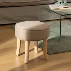Krukjes-Atmosphera Zit krukje - hout/stof - beige fluweel - D35 x H40 cm