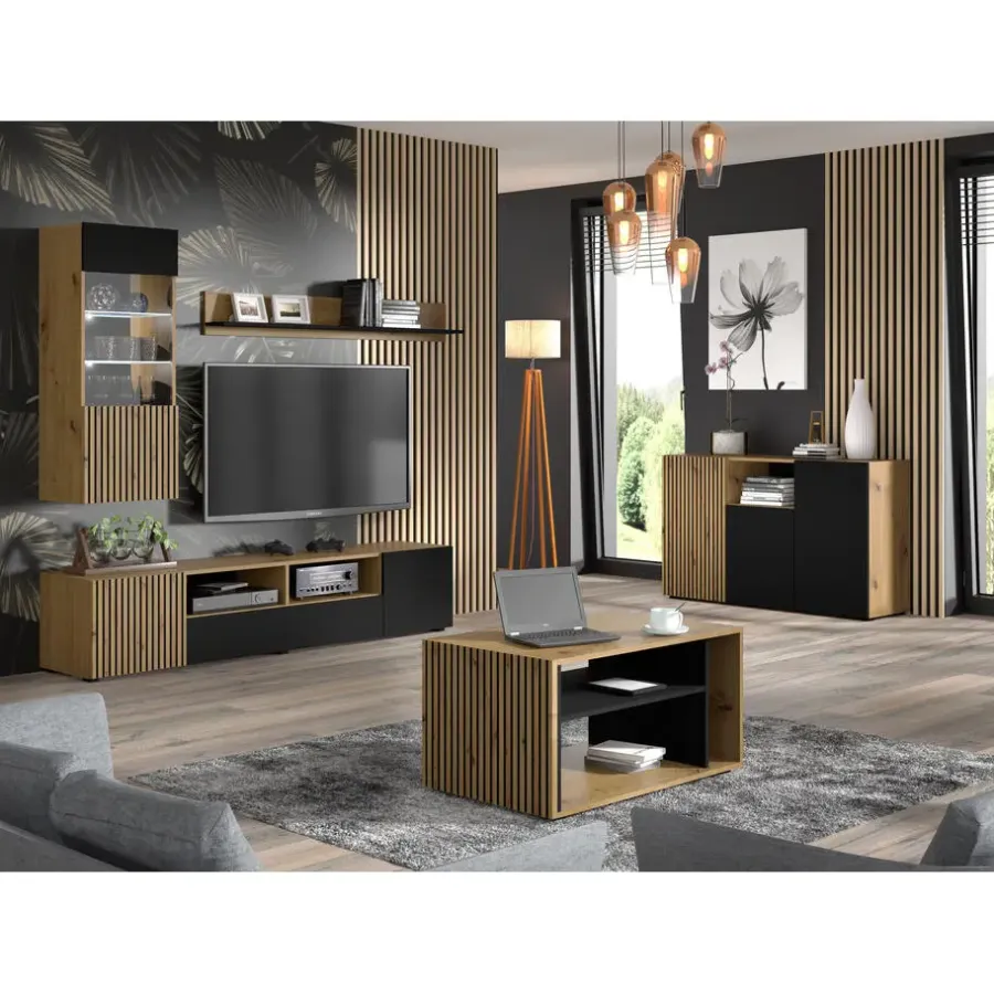 Wandkasten-Homlando AURIS hangkast 1D artisan eiken / zwart mat
