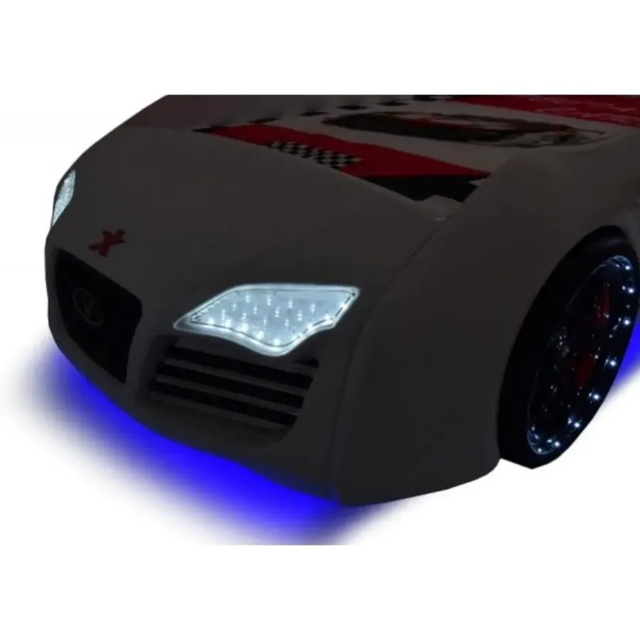 Merkloos Autobed - Racebed - Met LED en sounds - V8 Sport - 239x127x72 cm - Wit