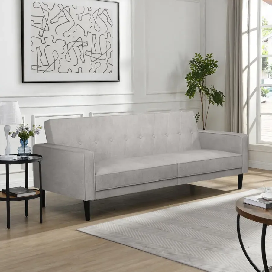 Slaapbanken|Slaapbanken-Dorel Home Avon - Slaapbank 3-zits in lichtgrijze stof