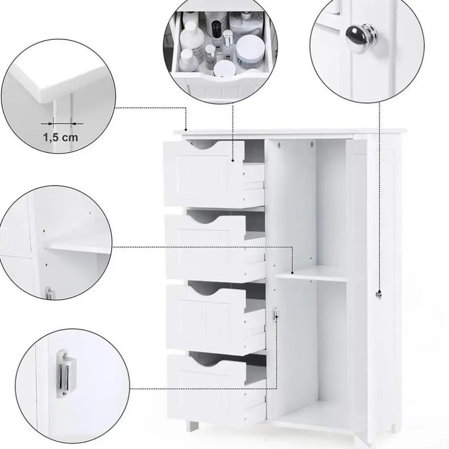 Hoge Kasten-Bobbel Home Badkamerkast - 4 Lades - MDF - Wit
