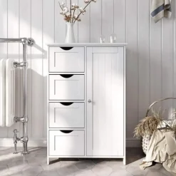 Hoge Kasten-Bobbel Home Badkamerkast - 4 Lades - MDF - Wit