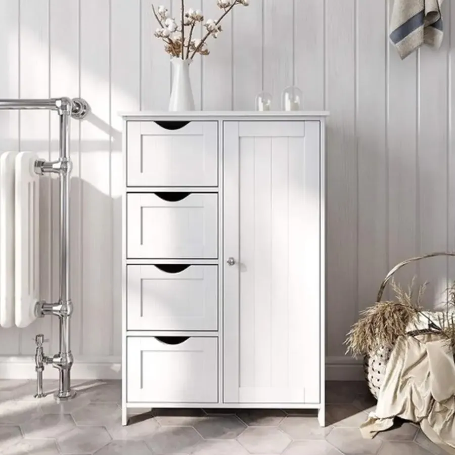 Hoge Kasten-Bobbel Home Badkamerkast - 4 Lades - MDF - Wit