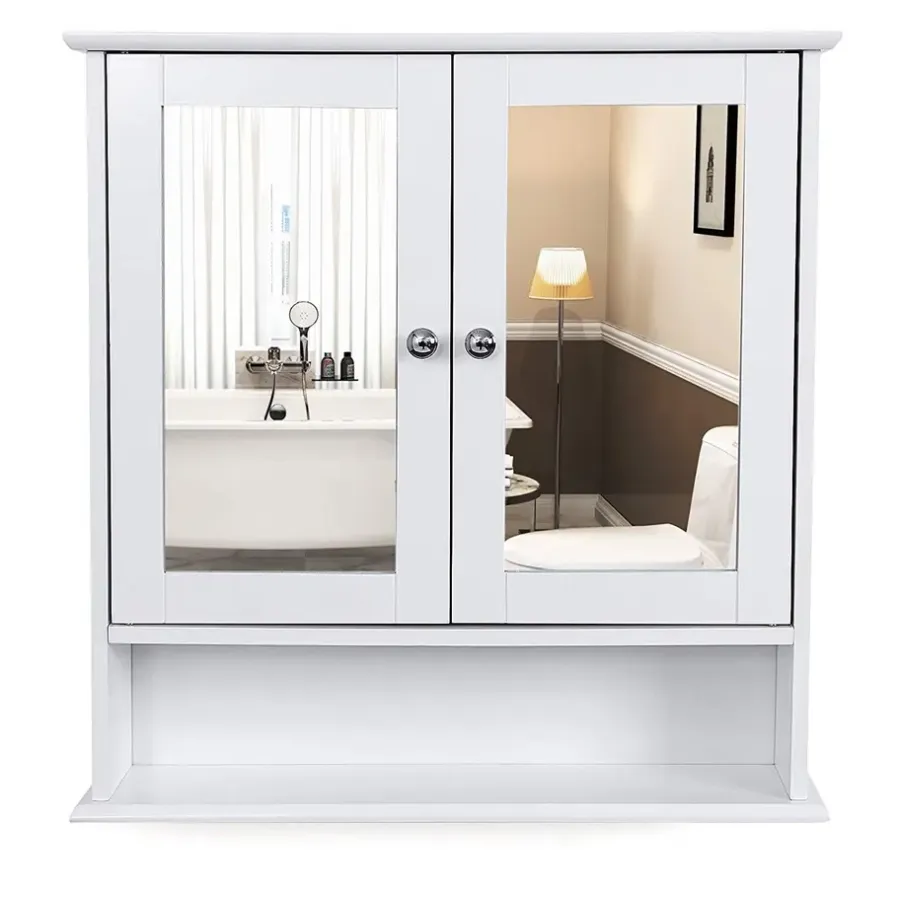 Spiegelkasten-ACAZA Badkamerkast met twee spiegels - 56x13x58 cm - wit