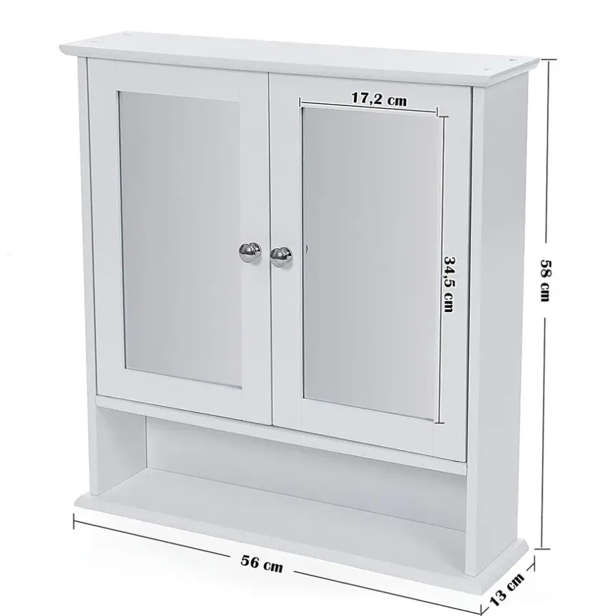 Spiegelkasten-ACAZA Badkamerkast met twee spiegels - 56x13x58 cm - wit