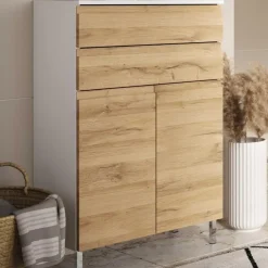 Hoge Kasten-Germania Badkamerkast Torres 60cm met 2 deuren & 2 lades - eikdecor/wit
