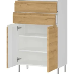 Hoge Kasten-Germania Badkamerkast Torres 60cm met 2 deuren & 2 lades - eikdecor/wit
