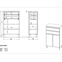 Hoge Kasten-Germania Badkamerkast Torres 60cm met 2 deuren & 2 lades - eikdecor/wit