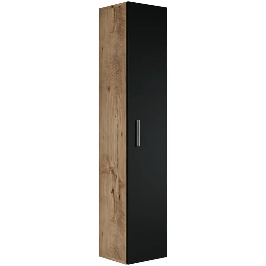 Badplaats Badkamerkast Pluto 30 x 30 x 150 cm - Kastanje Eiken met Zwart -