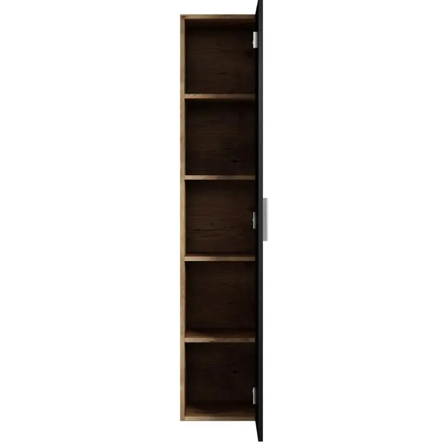 Badplaats Badkamerkast Pluto 30 x 30 x 150 cm - Kastanje Eiken met Zwart -