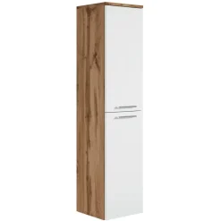 Hoge Kasten-Badplaats Badkamerkast Saturnus 35 x 35 x 130 cm - Eiken met Wit - Hangende