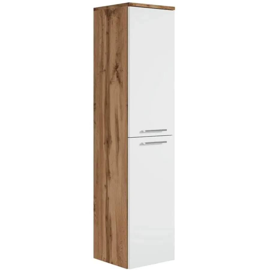 Hoge Kasten-Badplaats Badkamerkast Saturnus 35 x 35 x 130 cm - Eiken met Wit - Hangende