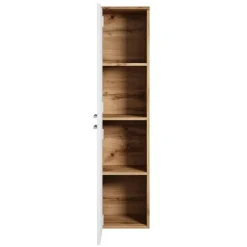 Hoge Kasten-Badplaats Badkamerkast Saturnus 35 x 35 x 130 cm - Eiken met Wit - Hangende