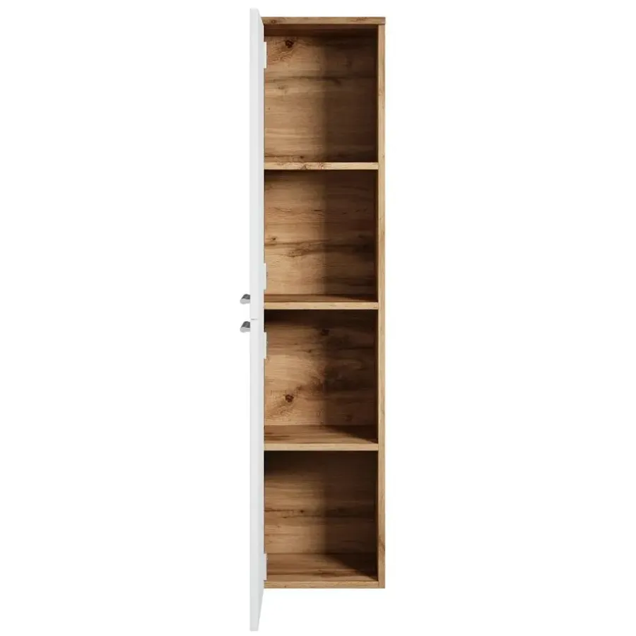 Hoge Kasten-Badplaats Badkamerkast Saturnus 35 x 35 x 130 cm - Eiken met Wit - Hangende