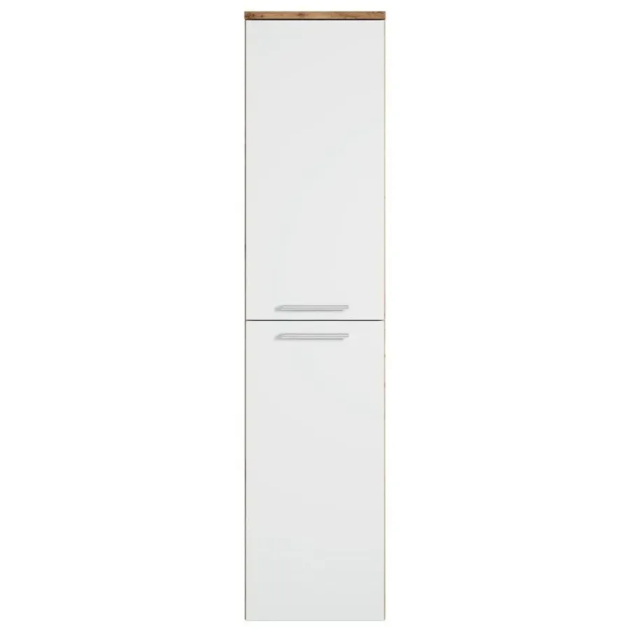Hoge Kasten-Badplaats Badkamerkast Saturnus 35 x 35 x 130 cm - Eiken met Wit - Hangende