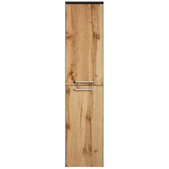 Hoge Kasten-Badplaats Badkamerkast Saturnus 35 x 35 x 130 cm - Eiken met Zwart - Hangende